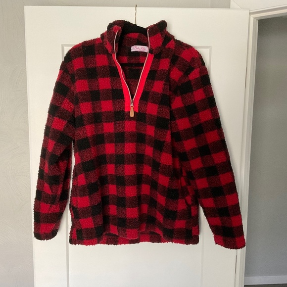 Pink Lily Tops - Pink Lily Home for the Winter Red Plaid Pullover